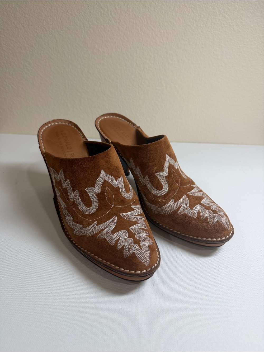 Donald J Pliner Brown Suede Embroidered Mule Heels